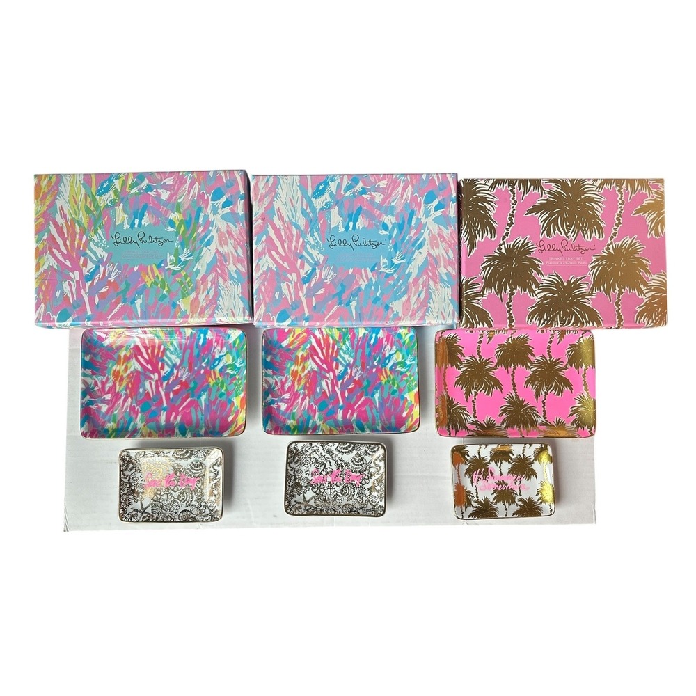 3x Lilly Pulitzer Trinket Tray Set Seas the Day & It's Summer Somewhere Ceramic